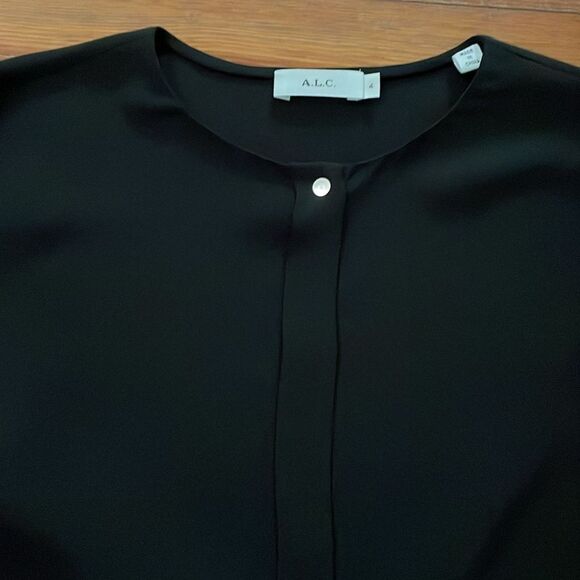 A.L.C. Black Silk Blouse Top Womens Size 4 Cut-Out Back Minimalist Dark Academia - Picture 10 of 12